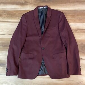 ZARA Blazer Mens 38 Burgundy 2 Button Jacket Slim Fit Sport Coat